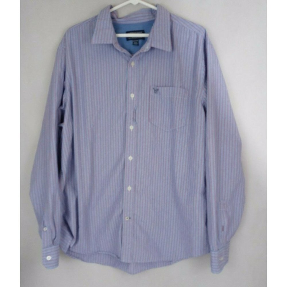 American Eagle Athletic Fit Men's Blue With Red Stripes Casual Shirt Size 2XL
